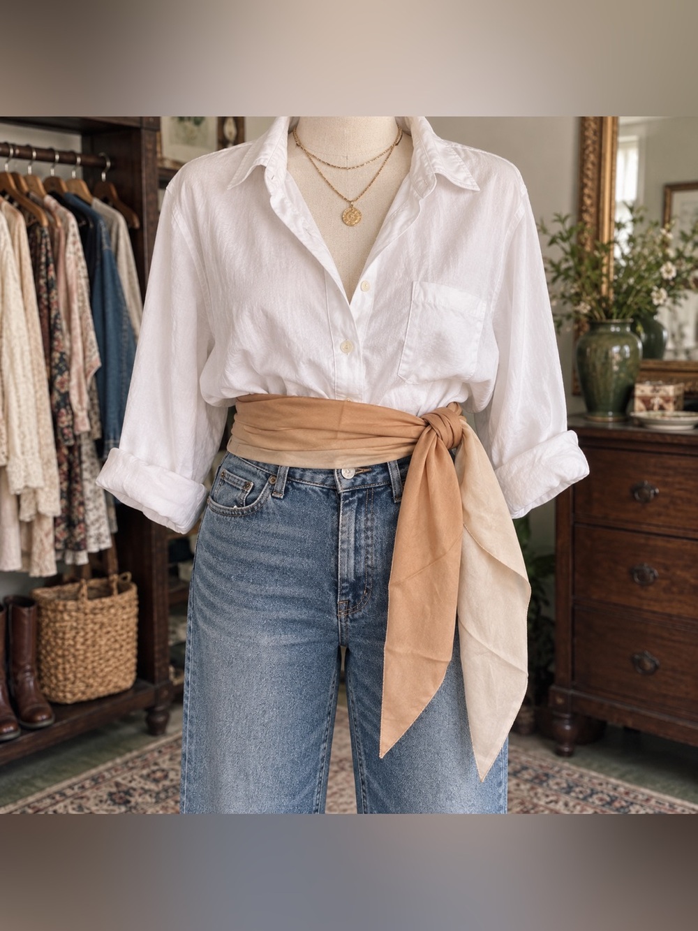 Vintage Doro 100% Silk Ombré Sash Scarf Belt Tan Ivory 67”